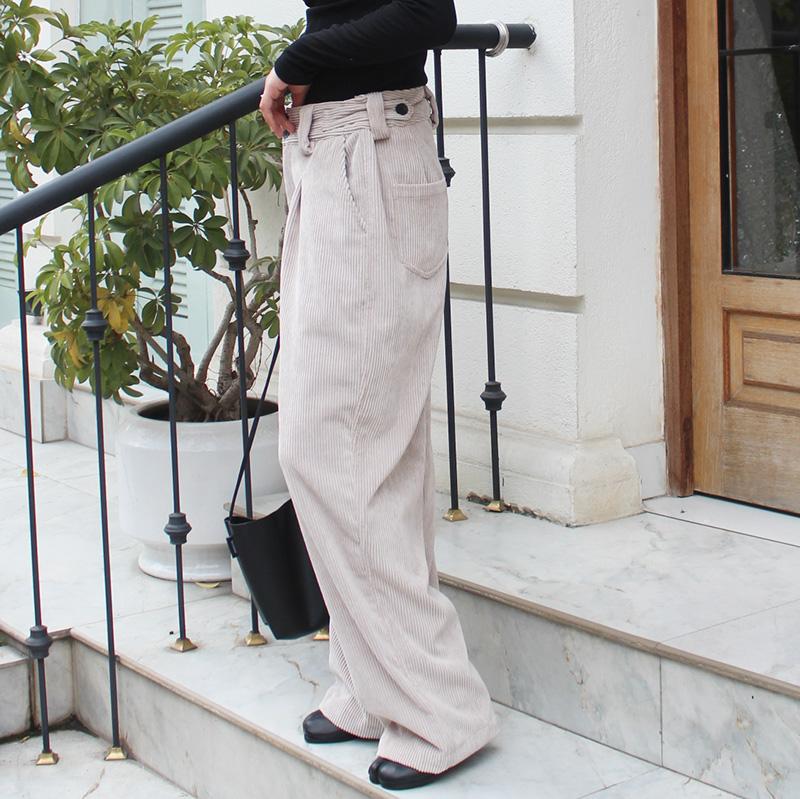 秋の新作◉ ワイドストレートコーデュロイパンツ　アイボリー | 3枚目