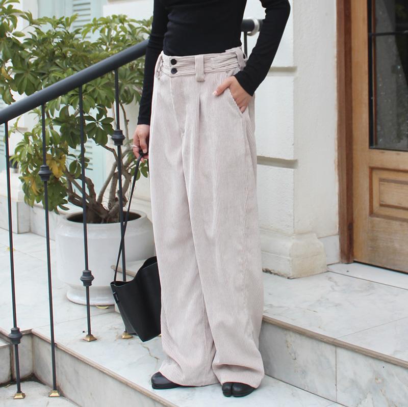 秋の新作◉ ワイドストレートコーデュロイパンツ　アイボリー | 4枚目
