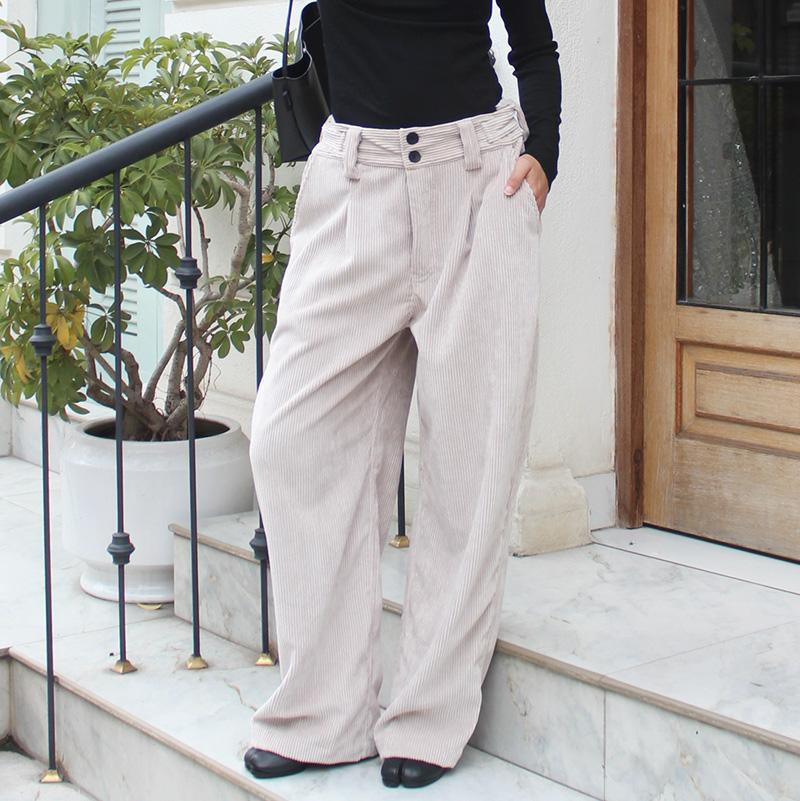 秋の新作◉ ワイドストレートコーデュロイパンツ　アイボリー | 8枚目