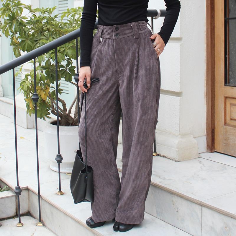 秋の新作◉ ワイドストレートコーデュロイパンツ　グレー | 3枚目