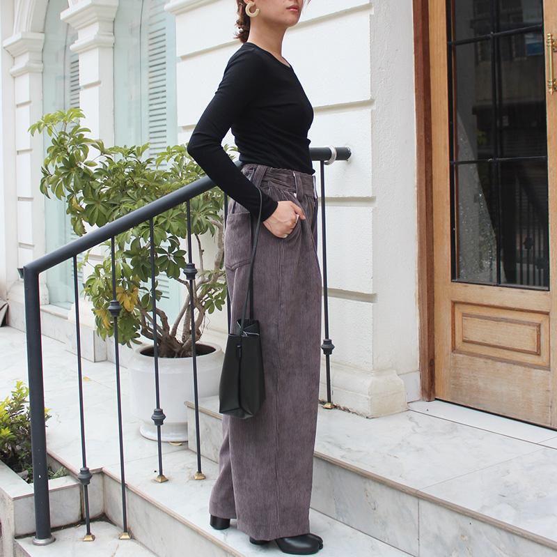 秋の新作◉ ワイドストレートコーデュロイパンツ　グレー | 5枚目