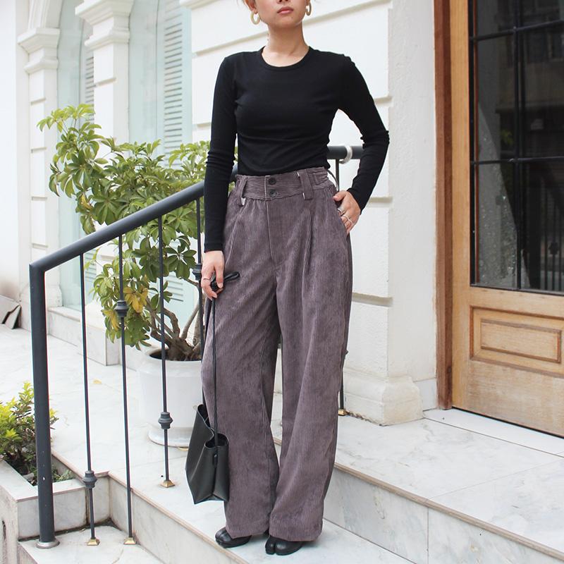 秋の新作◉ ワイドストレートコーデュロイパンツ　グレー | 8枚目