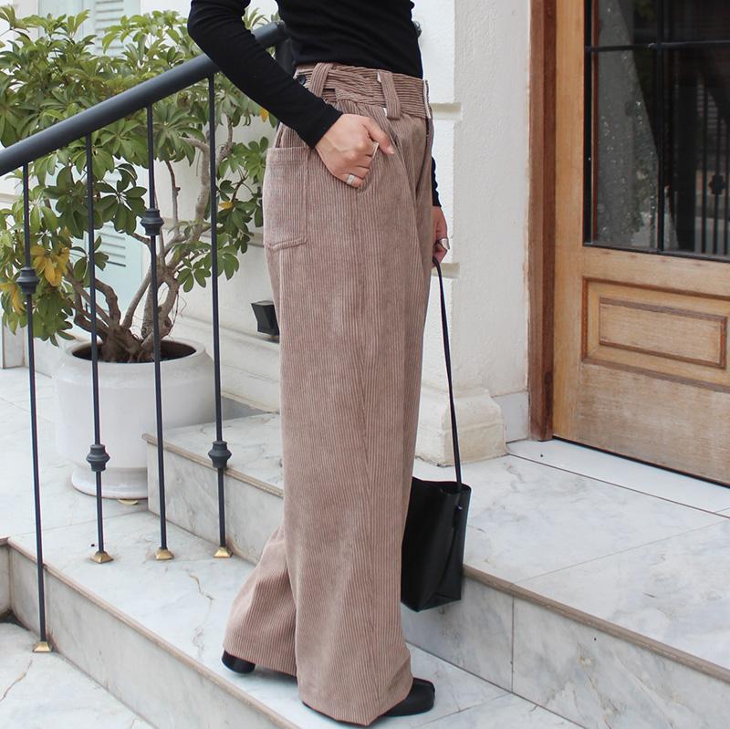 秋の新作◉ ワイドストレートコーデュロイパンツ　キャメル | 4枚目