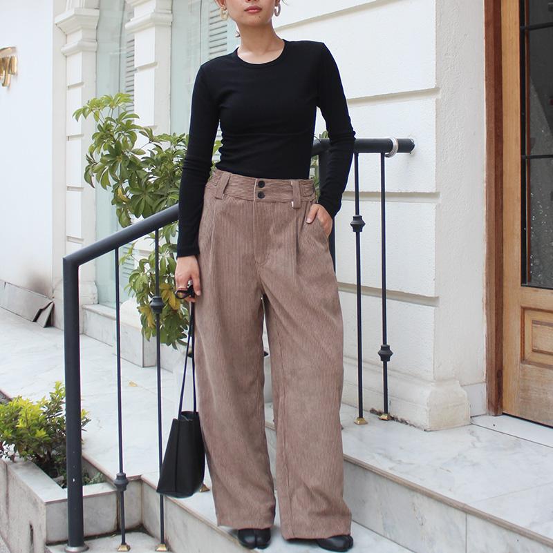 秋の新作◉ ワイドストレートコーデュロイパンツ　キャメル | 6枚目