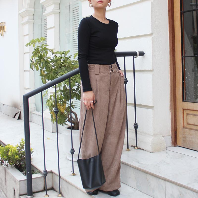 秋の新作◉ ワイドストレートコーデュロイパンツ　キャメル | 7枚目