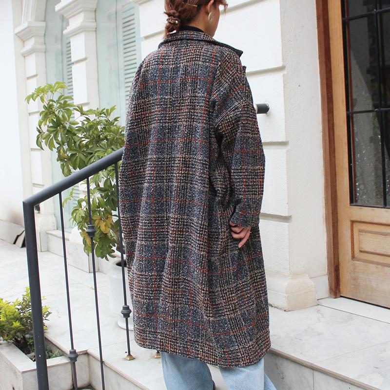ほっこり冬素材◉ ウールオーバーコート　タータンチェック　ブラック | 10枚目
