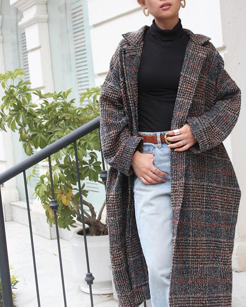 ほっこり冬素材◉ ウールオーバーコート　タータンチェック　ブラック | 11枚目