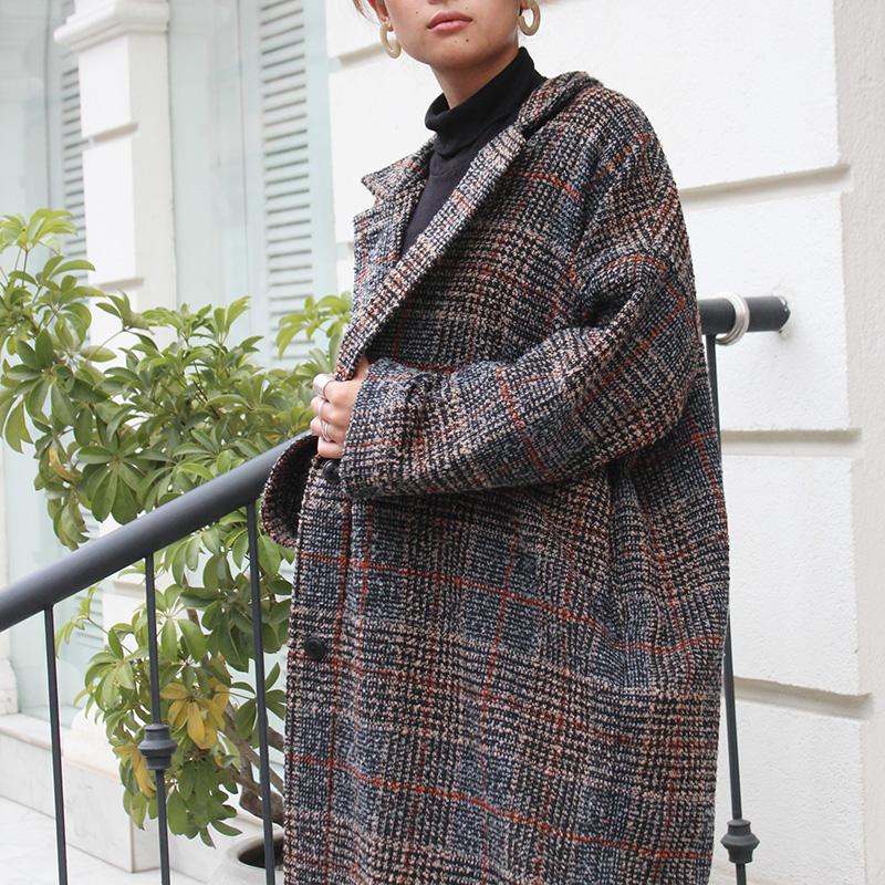 ほっこり冬素材◉ ウールオーバーコート　タータンチェック　ブラック | 2枚目