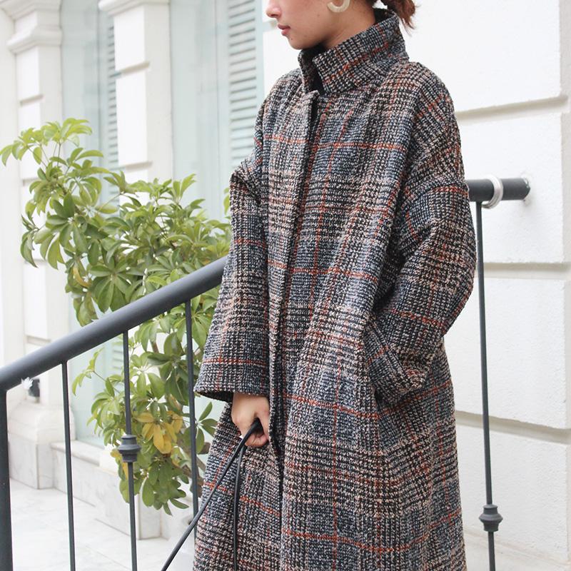 ほっこり冬素材◉ ウールオーバーコート　タータンチェック　ブラック | 3枚目