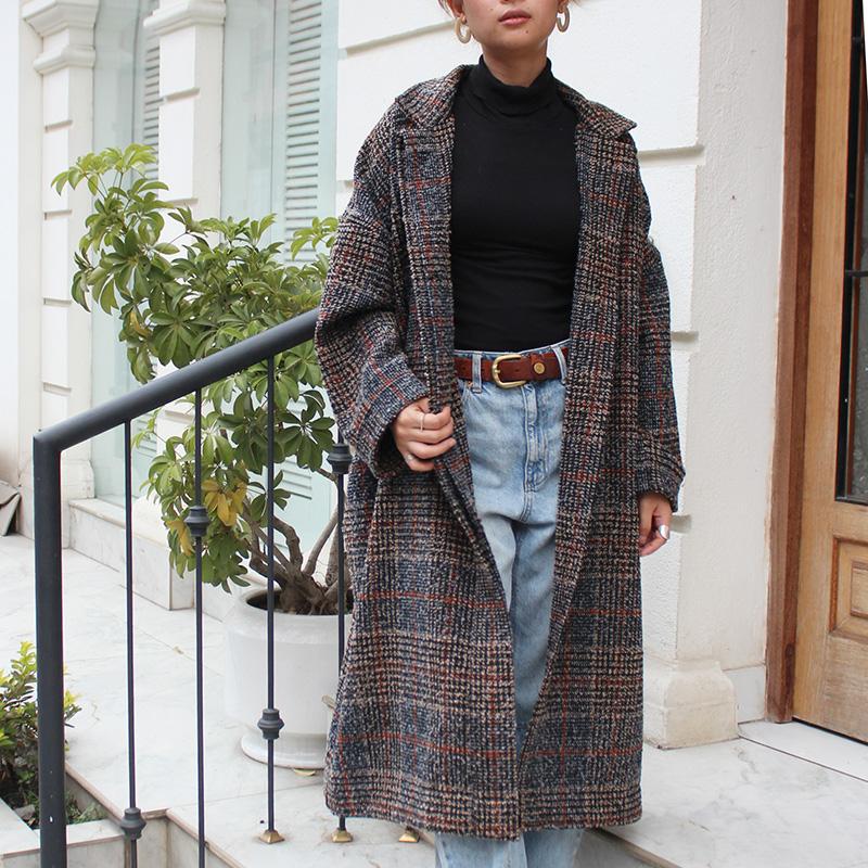 ほっこり冬素材◉ ウールオーバーコート　タータンチェック　ブラック | 4枚目