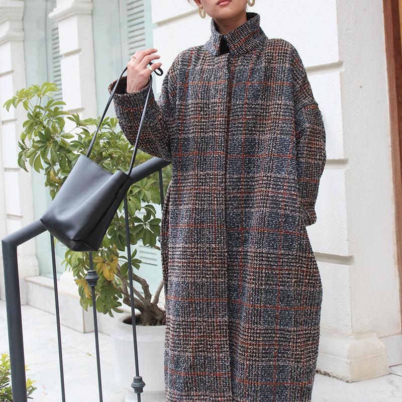 ほっこり冬素材◉ ウールオーバーコート　タータンチェック　ブラック | 7枚目