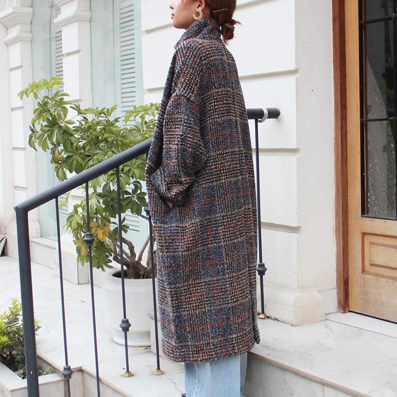 ほっこり冬素材◉ ウールオーバーコート　タータンチェック　ブラック | 8枚目