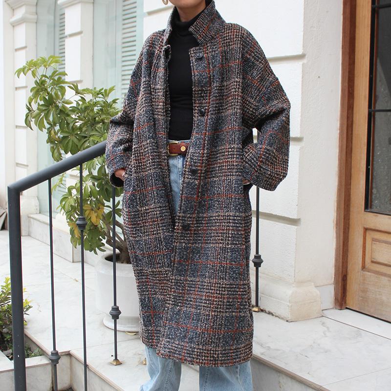 ほっこり冬素材◉ ウールオーバーコート　タータンチェック　ブラック | 9枚目