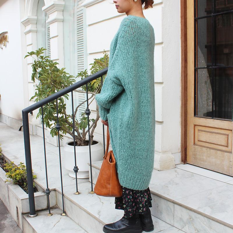 手編みざっくりモヘアロングセーター　ミント | 3枚目