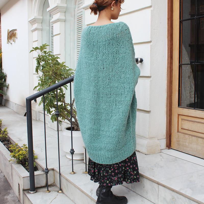 手編みざっくりモヘアロングセーター　ミント | 4枚目