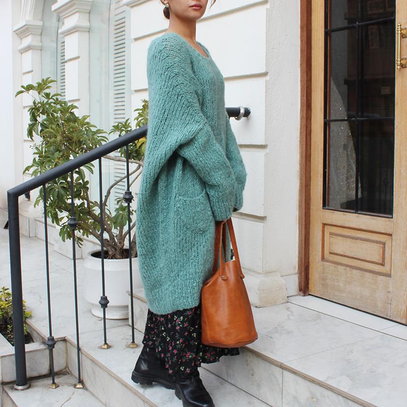 手編みざっくりモヘアロングセーター　ミント | 7枚目