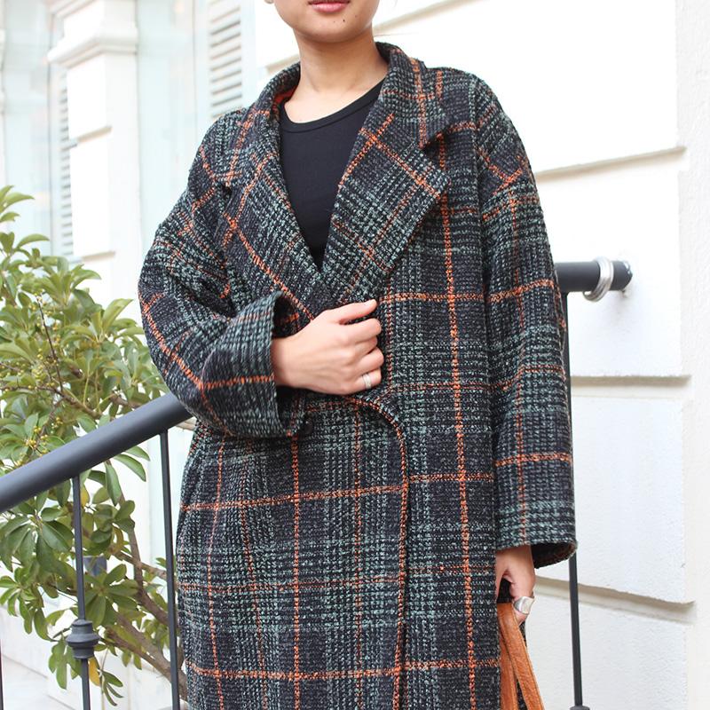 ほっこり冬素材◉ ウールチェスターコート　タータンチェック　ブラックベージュ | 11枚目