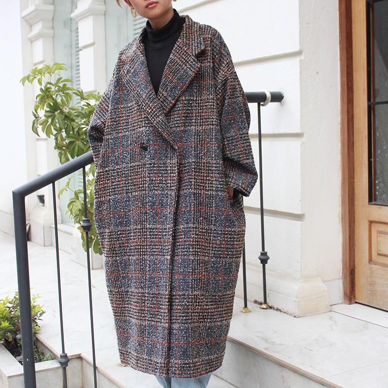 ほっこり冬素材◉ ウールチェスターコート　タータンチェック　ブラックベージュ | 2枚目