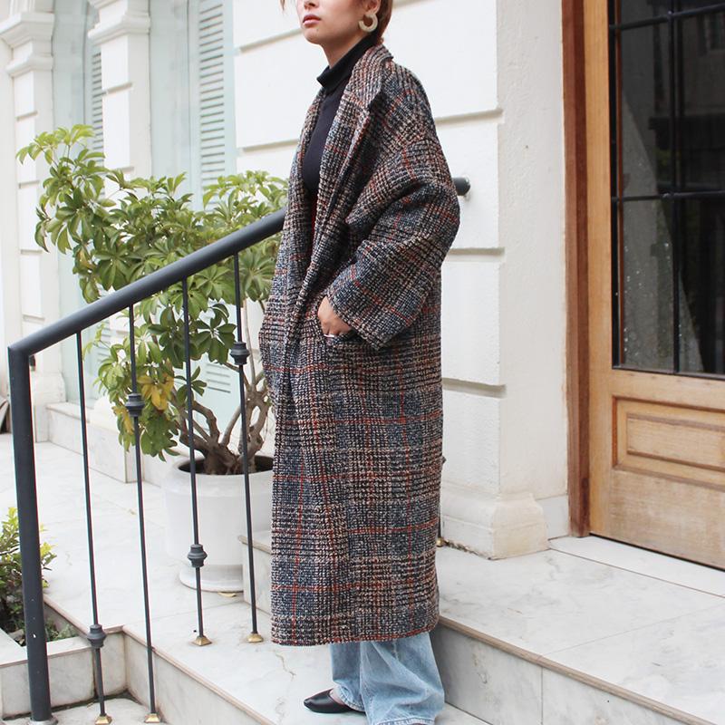 ほっこり冬素材◉ ウールチェスターコート　タータンチェック　ブラックベージュ | 4枚目
