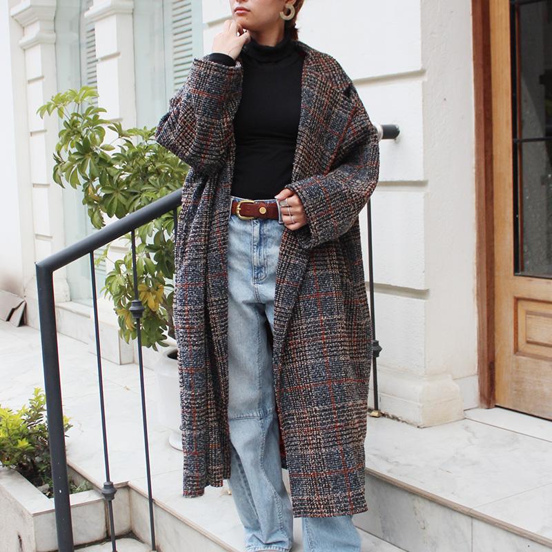 ほっこり冬素材◉ ウールチェスターコート　タータンチェック　ブラックベージュ | 5枚目