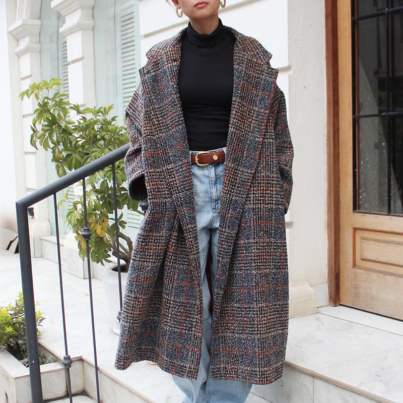 ほっこり冬素材◉ ウールチェスターコート　タータンチェック　ブラックベージュ | 8枚目