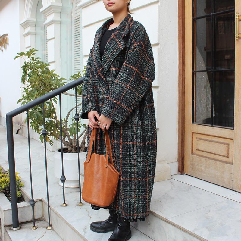 ほっこり冬素材◉ ウールチェスターコート　タータンチェック　ブラックエメラルド | 3枚目