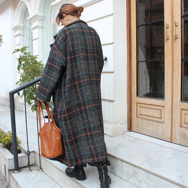 ほっこり冬素材◉ ウールチェスターコート　タータンチェック　ブラックエメラルド | 4枚目