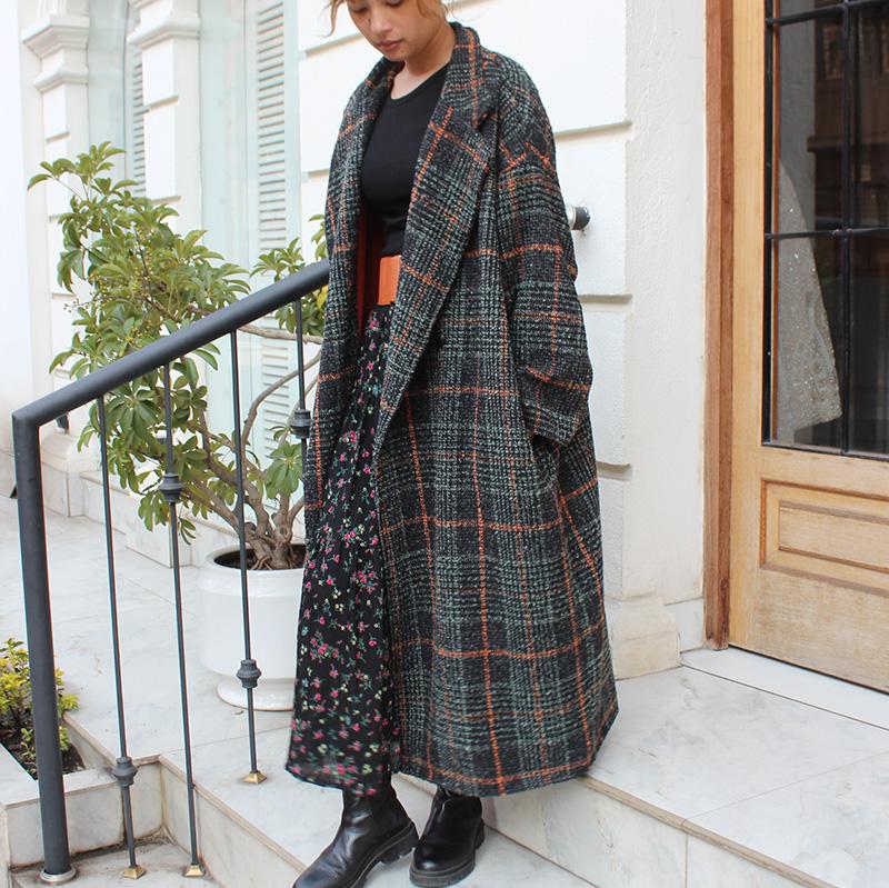 ほっこり冬素材◉ ウールチェスターコート　タータンチェック　ブラックエメラルド | 6枚目
