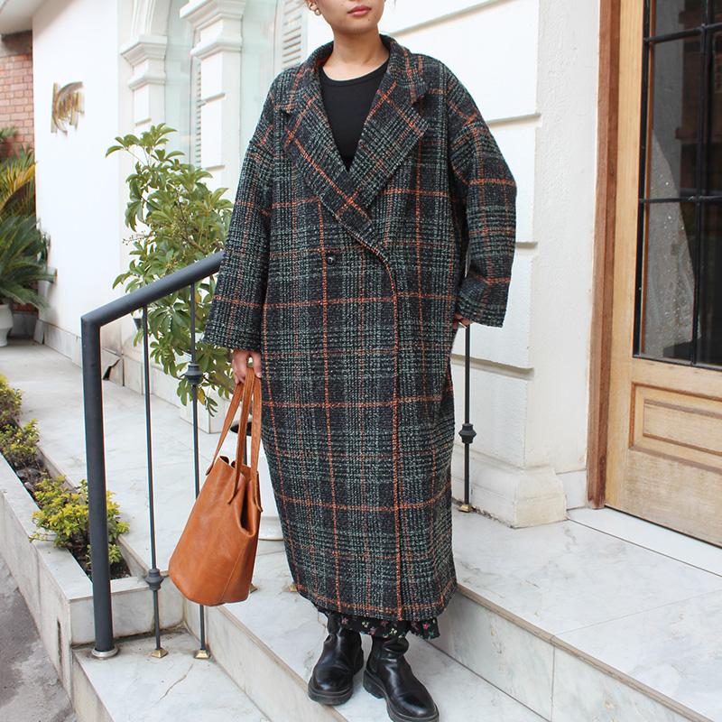 ほっこり冬素材◉ ウールチェスターコート　タータンチェック　ブラックエメラルド | 9枚目