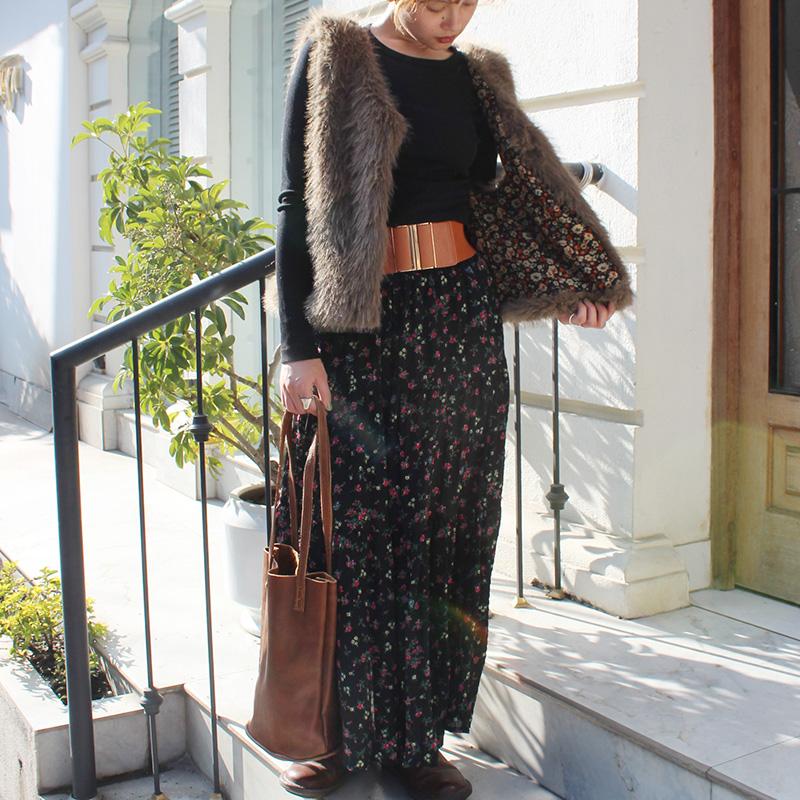 冬のお洒落に◉軽くてあったか◉エコファーベスト グレーブラウン1枚目の画像